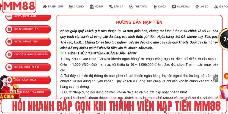 Nạp Tiền 5 Hỏi nhanh đáp gọn khi thành viên nạp tiền MM88